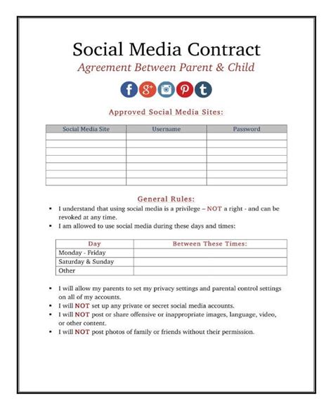 Printable Social Media Contract Template